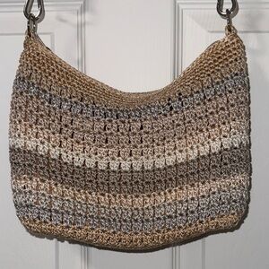 The Sak Tan and Brown Crochet Crossbody Bag